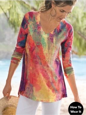Soft Surroundings Woman's Plein De Couleurs Water-Color Tunic Sz Med